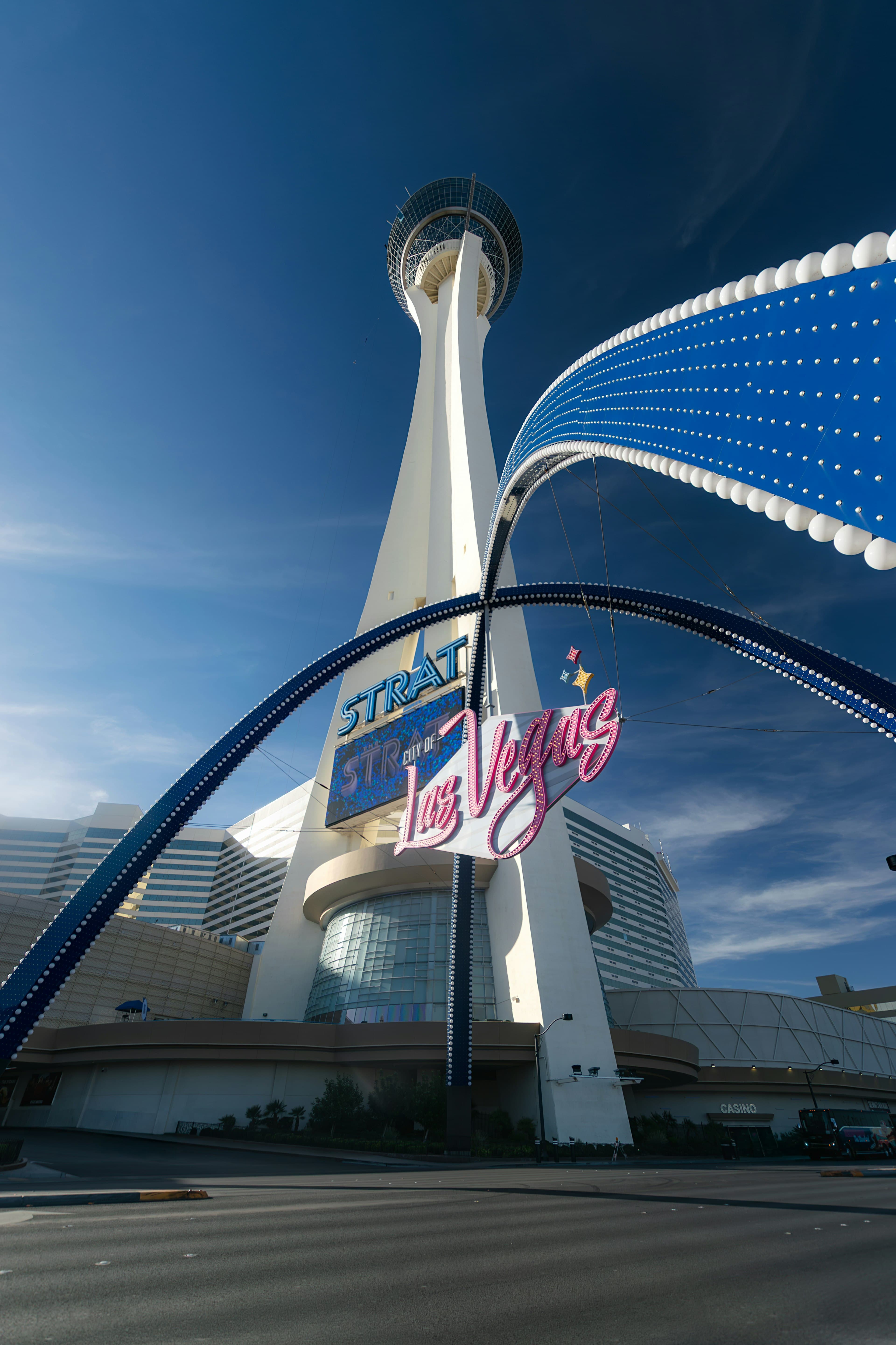 The Stratosphere tower rising above the north end of Las Vegas Boulevard