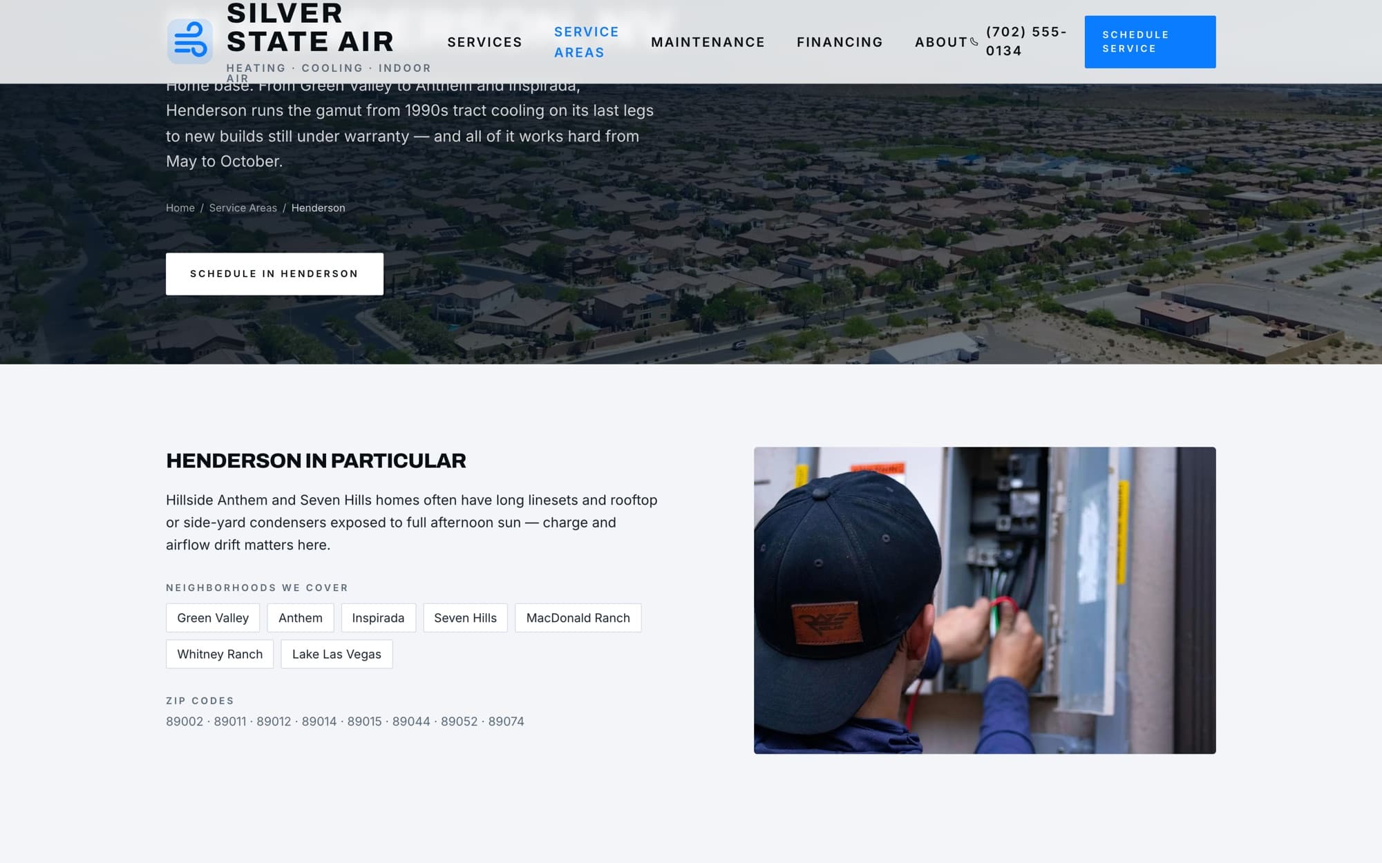 The Silver State Air Henderson service-area page — local structure for one city.