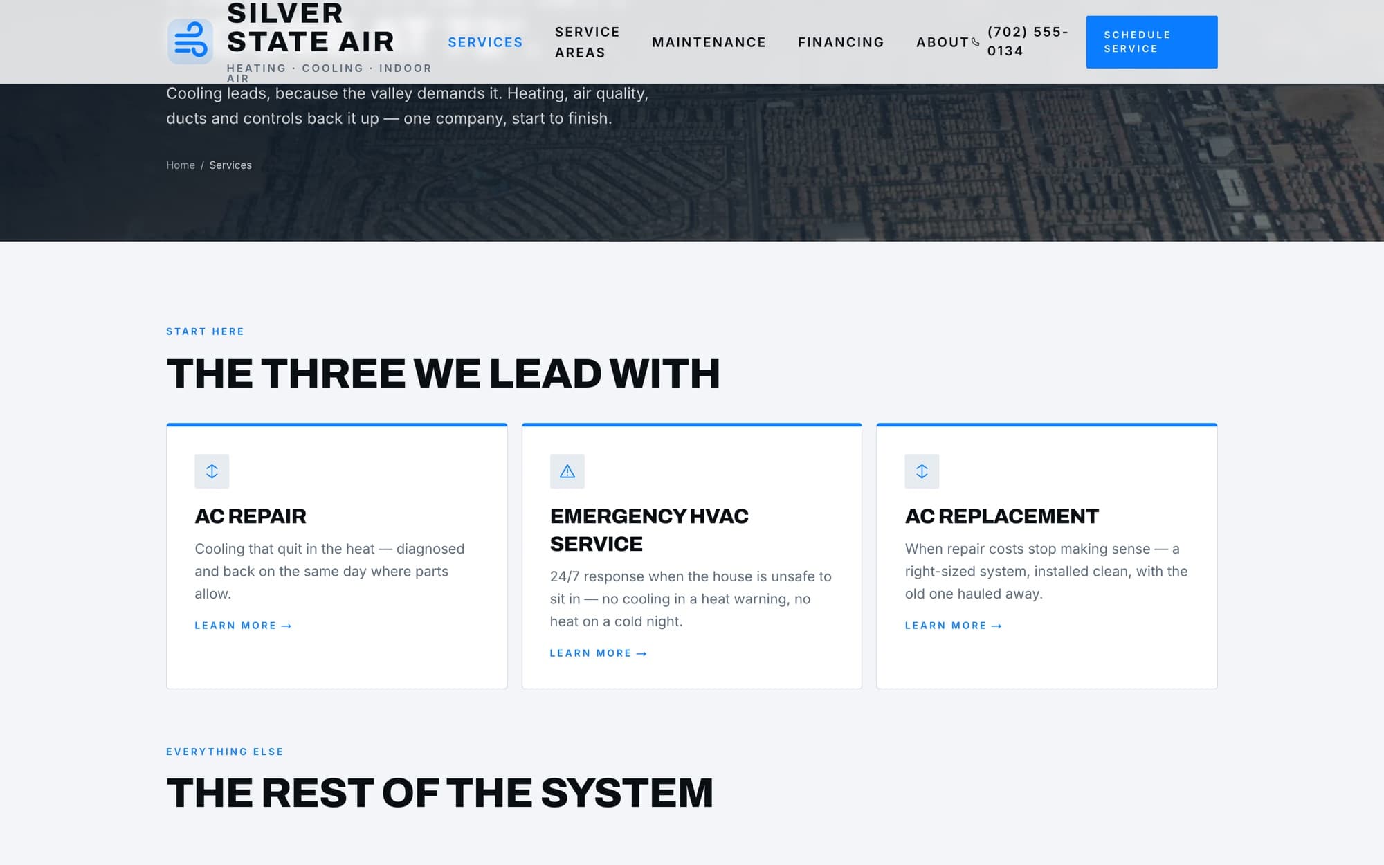 The Silver State Air services index — a full set of dedicated HVAC service pages.